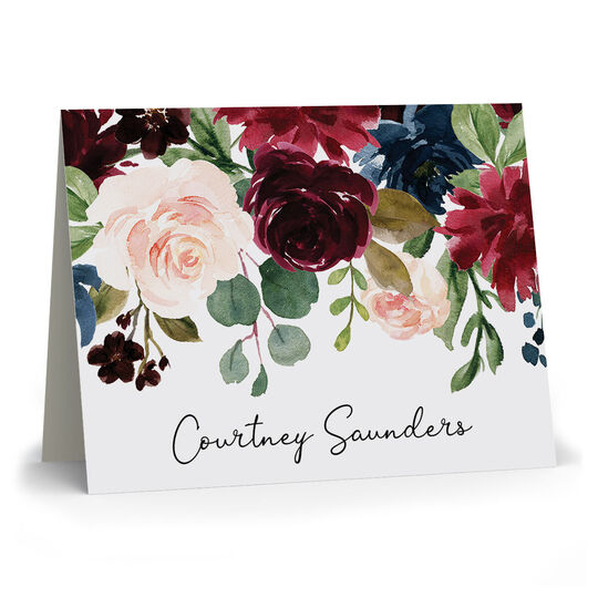 Burgundy Floral Topper Folded Note Cards